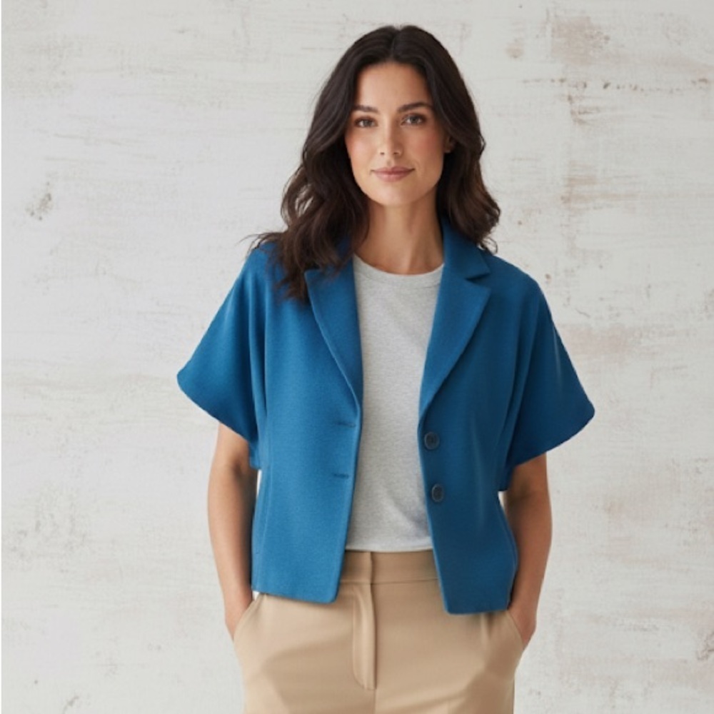 Love Moschino Blue Cropped Wool Blazer Size 8